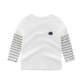 Kids long sleeve cotton T-shirt with white body and grey striped sleeves and elephant patch - 90cm / Off White