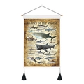 Detail of vintage shark educational canvas scroll with wooden bars and hanging tassel - 35x50cm / Shark Diagram