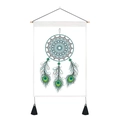 Bohemian dreamcatcher tapestry with mandala print, wooden pole, and black tassels - 35x50cm / Mandala Dreamcatcher Style