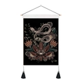 Floral moon phase snake tapestry with wooden rod and black tassels for wall decor - 35x50cm / Snake with Peony (Style 1)