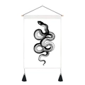 Detail of snake illustration tapestry with wooden hanger and decorative black tassels - 35x50cm / Black and White Snake Scales (Style 4)