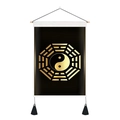 Traditionele Tai Chi Bagua wanddecoratie met gouden prints en zwarte zijden kwastjes - 35x50cm / Gouden Bagua op zwarte stijl (Stijl 1)