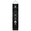 Detalle de tapiz negro oculto con fases lunares y símbolos geométricos blancos - 32.5x130cm / Símbolos Ocultos Negros Ojo De La Providencia (Estilo 4)