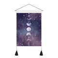Detail of moon phases tapestry with purple starry sky and Keep looking up text - 35x50cm / Purple Moon Phases Starry Sky