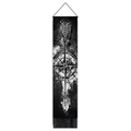 Artistic black and white ink style wall tapestry with compass, arrow and black tassels - 32.5x130cm / Ink Black & White Compass With Arrow (Style 5)
