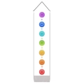 Vertical white canvas scroll with seven colorful chakra symbols and black hanging rope - 32.5x130cm / Colorful Chakra Style (Style 2)