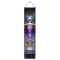 Vertical psychedelic tapestry with cosmic mandala, wooden pole and black tassels - 32.5x130cm / Purple Spiritual Silhouette Style (Style 3)