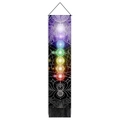 Detail of printed chakra meditation tapestry with colorful symbols and black tassels - 32.5x130cm / Mandala Chakra Style (Style 4)