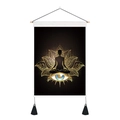 Detail of meditation wall scroll featuring a golden lotus and black silhouette with tassels - Standard Edition / All-Seeing Eye Lotus (Style 3)