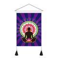 Detail of meditation tapestry featuring black silhouette and pink lotus flower with tassels - Standard Edition / Mandala Pink Lotus (Style 4)