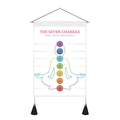 Detail of Seven Chakras wall scroll featuring wooden poles and black hanging tassels - Standard Edition / Seven Chakras Meanings (Style 5)