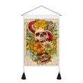 Detail of gothic tarot tapestry featuring a skull and snake with wood scroll and tassels - 35x50cm / Skull and Red Snake (Style 3)
