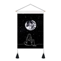 Detail of artistic moon and star tapestry featuring wooden rod and decorative tassels - 35x50cm / Moon Girl And Cat Style (Style 3)