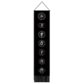 Detailed view of black vertical chakra tapestry with white symbols and elegant fringe - 32.5x130cm / Black and White Chakra Style (Style 1)