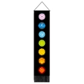 Vertical black chakra tapestry with seven colored symbols and bottom tassel details - 32.5x130cm / Lotus Chakra Style (Style 3)