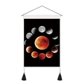 Arazzo artistico con fasi lunari, luna di sangue rossa ed eleganti nappe nere - 35x50cm / Stile Eclissi Lunare Luna Di Sangue