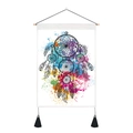 Macro detail of dreamcatcher tapestry featuring colorful ink splatters and black tassels - Style 2 / 35x50cm