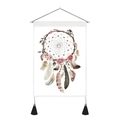Detail of bohemian dreamcatcher tapestry with watercolor feathers and rose floral design - Style 3 / 35x50cm