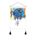 Detail of a watercolor dreamcatcher tapestry with wooden rod and black tassels - Style 8 / 35x50cm