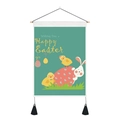 Detail of Happy Easter tapestry with cartoon rabbit, chick, and black tassels - Medium Wall Hanging / Chick Bunny Heart Egg Style (Style 1)