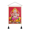Macro view of Hindu elephant Ganesha tapestry with wooden hanger and black tassels - Red Ganesha Style (Style 2) / 35x50cm