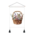 Easter bunny tapestry with watercolor floral basket and black tassels for wall decor - Medium Wall Hanging / Brown Bunny in Basket Lavender Style (Style 3)