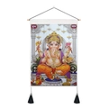 Indian Ganesha wall tapestry with wooden rod and black tassels on white fabric - Symbolic Ganesha Style (Style 4) / 35x50cm