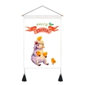 Detail of Easter wall tapestry featuring watercolor sheep, chicks and tassels - Medium Wall Hanging / Purple Sheep and Yellow Chicks Style (Style 7)