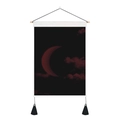 Hanging moon phase tapestry with red crescent and dark clouds on vertical black canvas - 35x50cm / Red Moon Style (Style 1)
