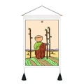 Arazzo in tessuto Tarocchi Tre di Bastoni con asta in legno e nappe nere decorative - 35x50cm / Tre di Bastoni (Stile 1)