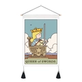 Dettaglio dell'arazzo tarocchi regina di spade con arte cartoon e nappe nere - 35x50cm / Regina di Spade (Stile 3)