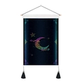 Detail of artistic moon mandala tapestry featuring wooden rod and black bottom tassels - 35x50cm / Moon Star Style (Style 3)