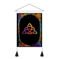 Detail of vintage Celtic Triquetra tapestry with wooden rod and black tassels - 35x50cm / Celtic Knot Style (Style 4)