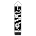 Vertical black and white snake tapestry with mystical moon stars and long tassels - 32.5x130cm / Black and White Astrology Snake (Style 1)