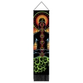 Arazzo chakra nero verticale con sagoma da meditazione e nappe per decoro yoga - 32.5x130cm / Silhouette Nera Stile 4