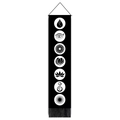 Arazzo nero verticale da yoga con sette simboli chakra e nappine decorative sul fondo - 32.5x130cm / Nero con Chakra Artistico Bianco (Stile 3)