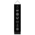 Vista dettagliata dell'arazzo da parete yoga 7 chakra con frange nere e cordino - 32.5x130cm / Chakra a Linee Minimaliste Nere (Stile 4)