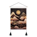 Abstract mountain and sun wall tapestry with wooden pole and decorative black tassels - 35x50cm / Abstract Mountain & Rising Sun (Style 2)
