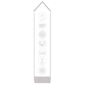 Detailed view of the vertical chakra tapestry with wooden rod and grey tassel accents - White Base Gray Tassel Art Chakra (Style 8)