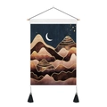 Detailed mountain sun tapestry showing cotton-linen texture and black tassels - 35x50cm / Artistic Mountain Moon & Stars (Style 3)