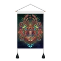Verticaal olifant illustratie wandtapijt met houten roede en zwarte kwastjes decor - 35x50cm / Natuurlijke Godin Illustratie (Stijl 1)