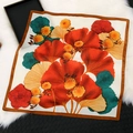 70cm silk square scarf with red and orange ginkgo print and brown satin border - 70x70cm / Ginkgo Leaf-Orange
