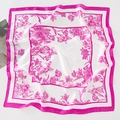 Detailed view of square silk scarf featuring floral rose prints and honeybee patterns - 70*70cm / Sketch Floral - Fuchsia