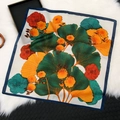 70cm ginkgo leaf print satin scarf with green and gold floral pattern on cream base - 70x70cm / Ginkgo Leaf-Green