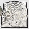 Elegant silk-feel square scarf with black and white lily flowers and striped patterns - Black Stripe Lily