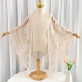 Elegant apricot floral lace triangle shawl with delicate crochet patterns and long tassels - 180cm / Apricot