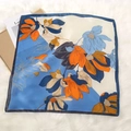 Elegant 70cm square silk scarf with blue floral prints and smooth satin finish - Magnolia Blue / 70cmx70cm