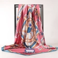 Elegant 90cm silk-satin square scarf with nautical ship wheel print and pink border - Deep Pink Nautical Rudder