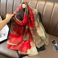 Red and tan floral silk scarf for women featuring oversized elegant sun protection print - 130*180cm / Red Snow Lotus