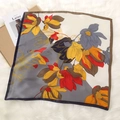 Floral print satin square scarf in vibrant yellow and red with diagonal color block - Magnolia Gray / 70cmx70cm